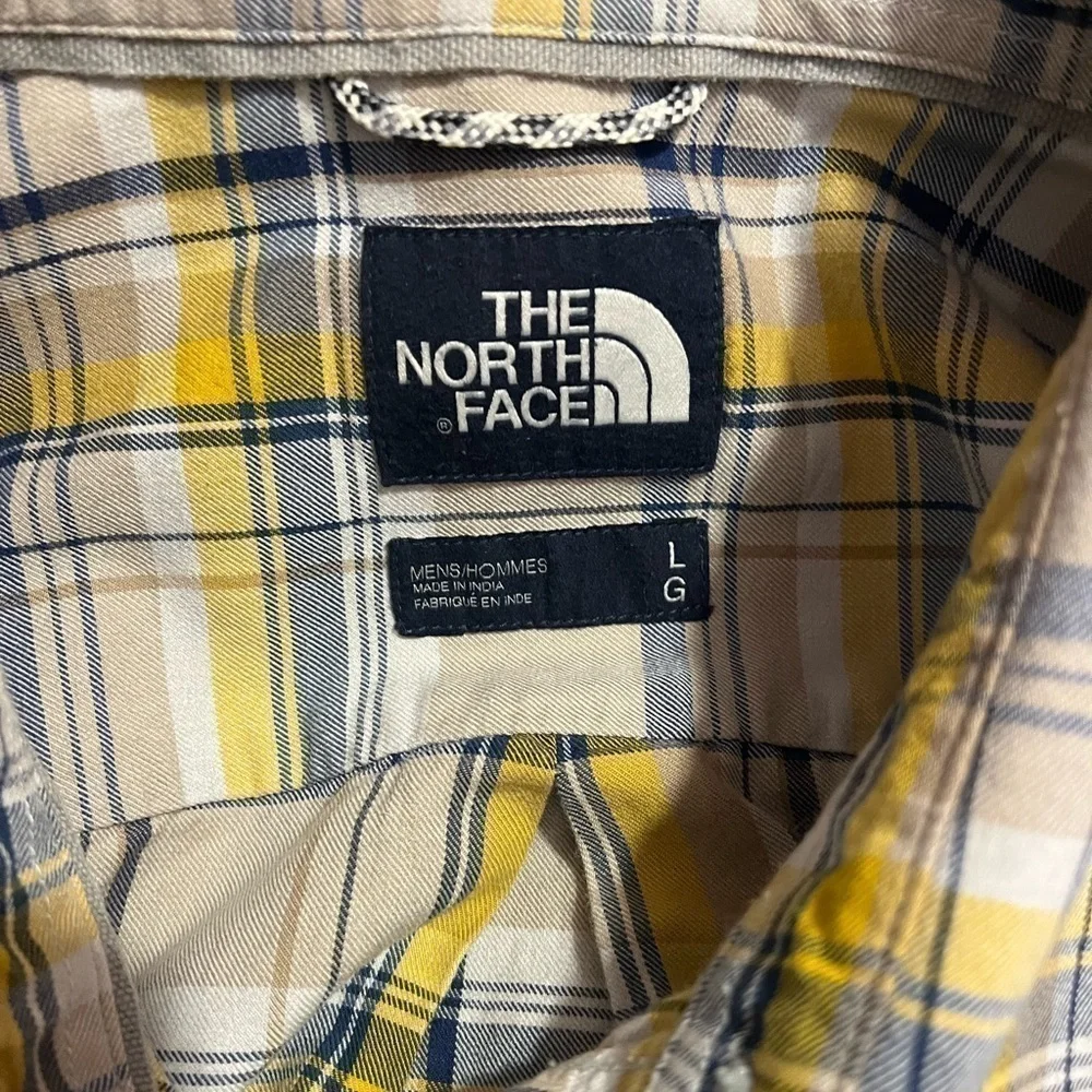 The North Face Yellow/Blue Plaid Long Sleeve Button Down Shirt Sz L